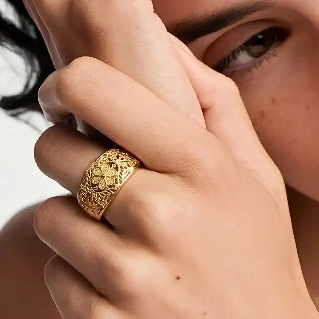 18K Gold Filled Filigree Floral Statement Ring